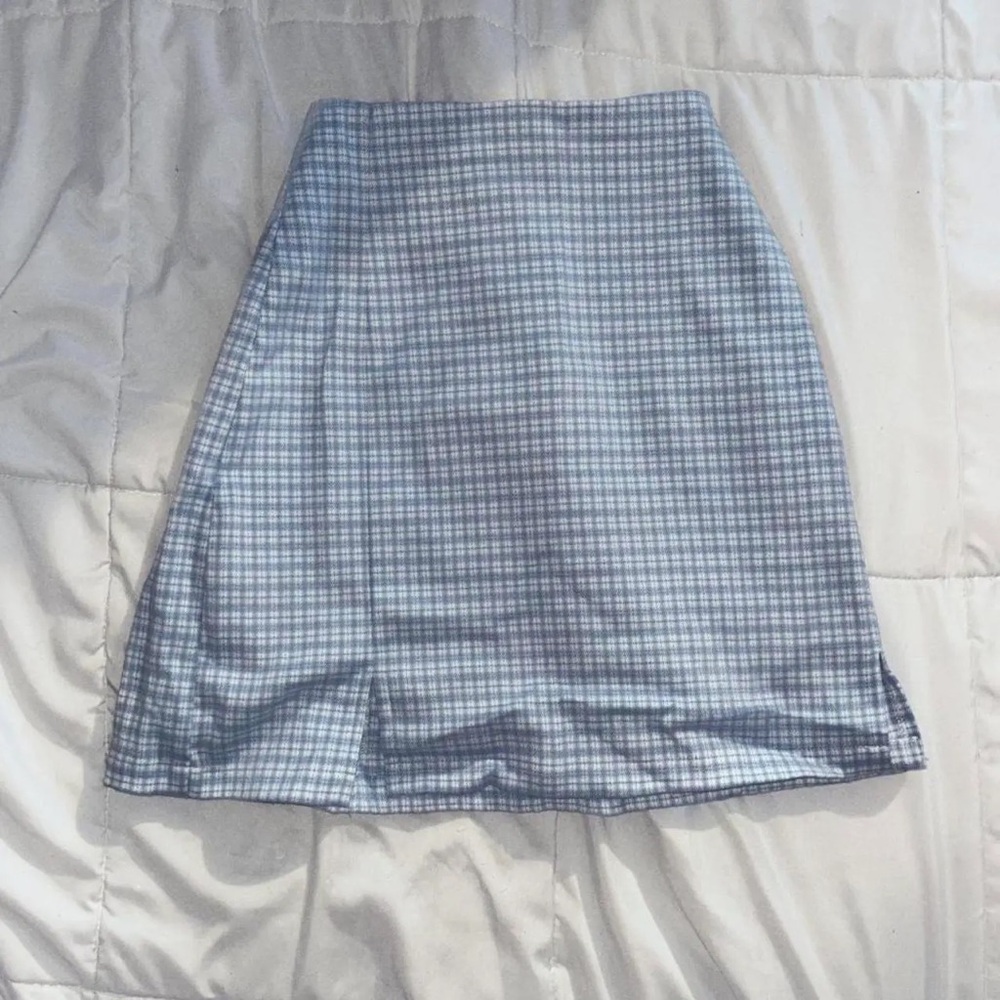 Brandy Melville Light Blue Checkered A-Line Skirt